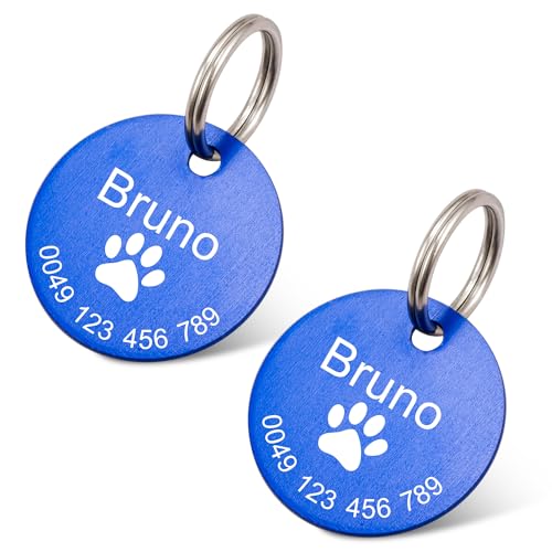 2 Stück Erkennungsmarken Hundemarke mit Gravur Tiermarke inkl. Schlüsselring Personalisierte Adressanhänger Blau Plakette für Katze, Hunde 2 Stück Erkennungsmarken Hundemarke mit Gravur Tiermarke inkl. Schlüsselring Personalisierte Adressanhänger Blau Plakette für Katze, Hunde von Buruslove