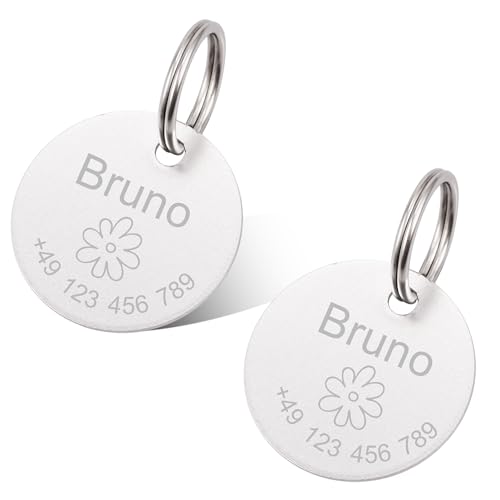2 Stück Erkennungsmarken Hundemarke mit Gravur Tiermarke inkl. Schlüsselring Silver Personalisierte Adressanhänger Rund Plakette für Katze, Hunde 2 Stück Erkennungsmarken Hundemarke mit Gravur Tiermarke inkl. Schlüsselring Silver Personalisierte Adressanhänger Rund Plakette für Katze, Hunde von Buruslove