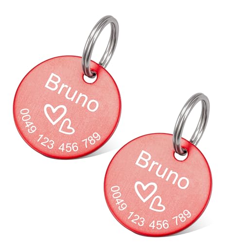2 Stück Rot Hundemarke mit Gravur Erkennungsmarken Tiermarke inkl. Schlüsselring Personalisierte Adressanhänger Rund Plakette für Katze, Hunde 2 Stück Rot Hundemarke mit Gravur Erkennungsmarken Tiermarke inkl. Schlüsselring Personalisierte Adressanhänger Rund Plakette für Katze, Hunde von Buruslove