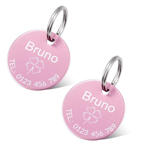 Hundemarke mit Gravur 2 Stück Rosa Erkennungsmarken Tiermarke inkl. Schlüsselring Personalisierte Adressanhänger Rund Plakette für Katze, Hunde Hundemarke mit Gravur 2 Stück Rosa Erkennungsmarken Tiermarke inkl. Schlüsselring Personalisierte Adressanhänger Rund Plakette für Katze, Hunde von Buruslove