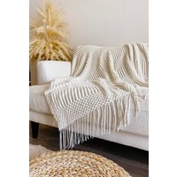 Creme Decke | Elfenbein Schiere Leichte Mit Fransen Sofa Decke, Schlafzimmer Werfen von BusaDesignsDecor
