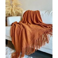 Gebrannte Orange Werfen Decke, Schlafzimmer Herbst Rost Fransen Gemütliche Herbstdecke von BusaDesignsDecor
