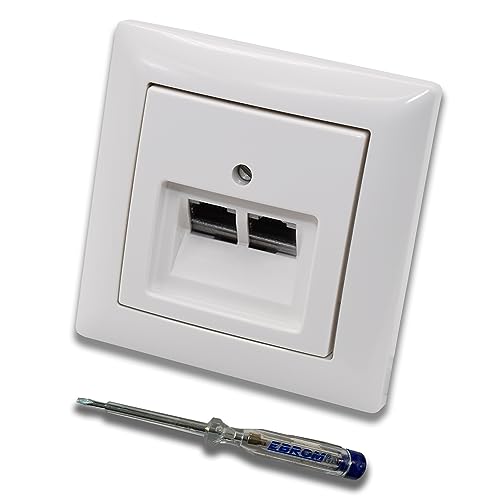 BUSCH JÄGER Komplettset / 2er Netzwerkdose - 2-fach UAE Anschlussdose Cat.6A UAE RJ45 ISO geschirmt + 1 Fach Rahmen + Abdeckung Balance SI alpinweiß glänzend + EBROM Phasenprüfer zur Montage der Dose BUSCH JÄGER Komplettset / 2er Netzwerkdose - 2-fach UAE Anschlussdose Cat.6A UAE RJ45 ISO geschirmt + 1 Fach Rahmen + Abdeckung Balance SI alpinweiß glänzend + EBROM Phasenprüfer zur Montage der Dose von Busch Jäger / EBROM
