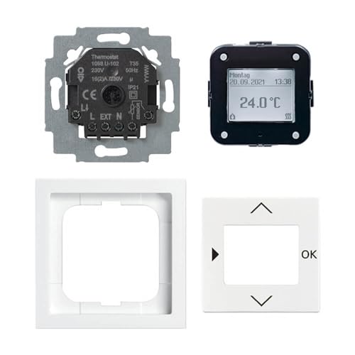 Busch-Jaeger 1098 UJ-84 Komplettset Raumtemperaturregler-Timer Abdeckrahmen 1-Fach Timer-Zentralschreibe Studioweiß Future Linear 2CKA001032A0523 von Busch-Jaeger