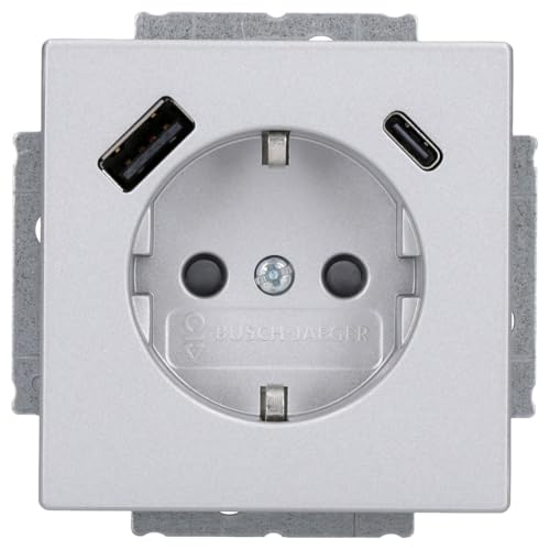 Busch-Jaeger 20 EUCB2USBAC-83 SCHUKO®-/USB-A+C Steckdose Safety+ Alusilber Plattform 63 2CKA002011A6304 von Busch-Jaeger