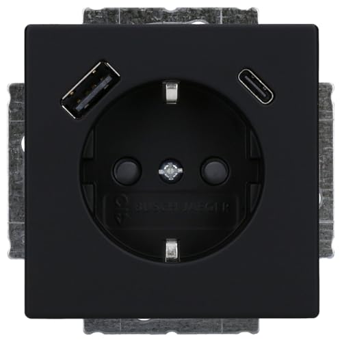 Busch-Jaeger 20 EUCB2USBAC-885 SCHUKO®-/USB-A+C Steckdose Safety+ Schwarz Matt Plattform 63 2CKA002011A6312 von Busch-Jaeger