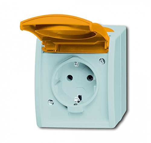Busch-Jaeger 20 EWN-14-53 SCHUKO® Steckdose mit orangenem Klappdeckel (Thermoplast) Grau ocean® (IP 44) 2CKA002083A0820 von Busch-Jaeger