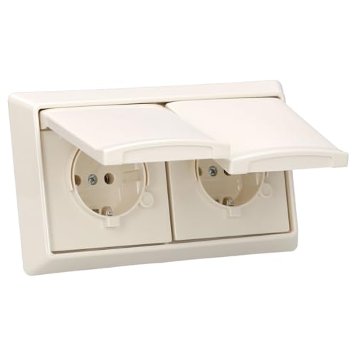 Busch-Jaeger Allwetter 44 Set: 2x SCHUKO Steckdose mit Klappdeckel 20 EUGK-32-101 IP 44+ 2-fach Rahmen 2102-32, Weiß UP von Busch-Jaeger
