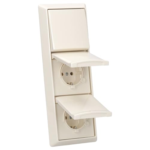 Busch-Jaeger Allwetter 44 Set: 2x SCHUKO Steckdose mit Klappdeckel 20 EUGK-32-101 IP 44 + Wippschalter-Einsatz 2000/6 US + Wippe 2106-32 + 3-fach Abdeckrahmen 2103-32, Weiß UP von Busch-Jaeger