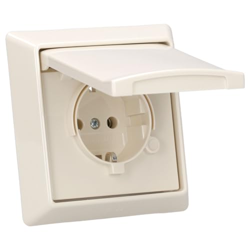 Busch-Jaeger Allwetter 44 Set: SCHUKO Steckdose mit Klappdeckel 20 EUGK-32-101 IP 44+ 1-fach Rahmen 2101-32, Weiß UP von Busch-Jaeger