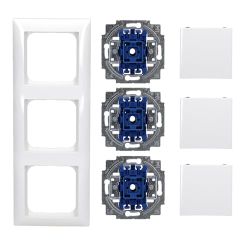 Busch-Jaeger Balance SI Komplett-Set: 3x 2000/6 US Wippschalter-Einsatz + 3x 2506-914 Wippe + 1722-914 3fach Rahmen Alpinweiß von Busch-Jaeger