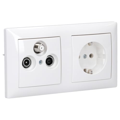 Busch-Jaeger Steckdosen & SAT Set: DB53D SAT-Einzeldose + 1722-914 2-fach Rahmen + 1743-03-914 Abdeckung + 20 EUC-914 Steckdose Alpinweiß Balance SI von Busch-Jaeger