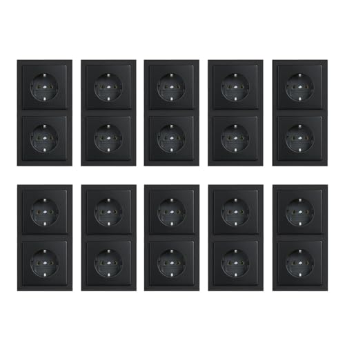 Busch-Jaeger future® linear 10er Komplett-Set: 20x 20 EUC-885 SCHUKO® Steckdosen-Einsatz + 10x 1722-885K Abdeckrahmen 2-fach, Future Linear schwarz matt von Busch-Jaeger