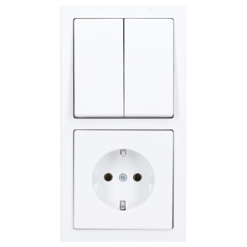 Busch-Jaeger future® linear Komplett-Set: 2000/5 US Serienschalter + 1785-884 Serienwippe + 20 EUC-884 SCHUKO® Steckdosen-Einsatz + 1722-884K Abdeckrahmen 2-fach, Future Linear weiß matt von Busch-Jaeger