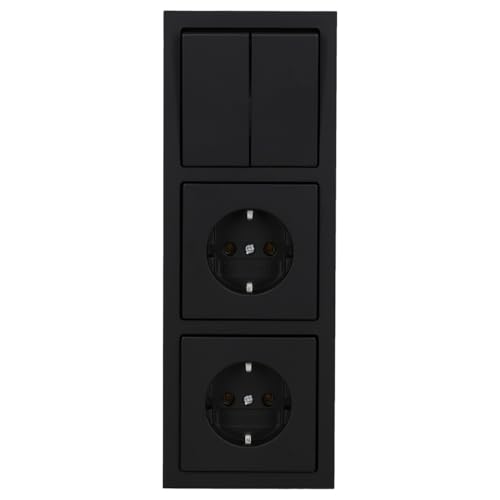 Busch-Jaeger future® linear Komplett-Set: 2000/5 US Serienschaltung + 1785-885 Serienwippe + 2x 20 EUC-885 Steckdose + 1723-885K Rahmen 3-fach, Future Linear schwarz matt von Busch-Jaeger