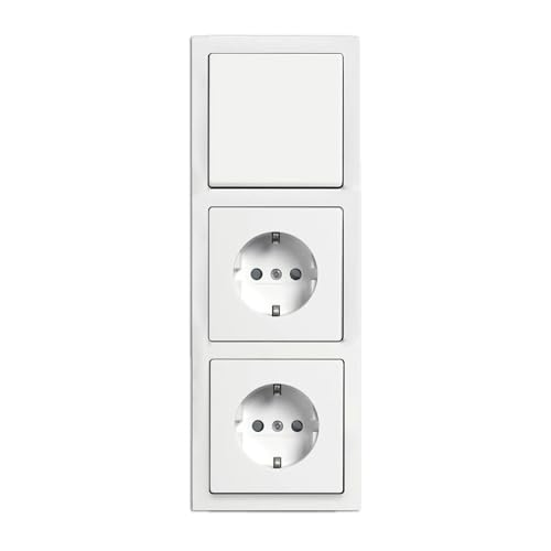Busch-Jaeger future® linear Komplett-Set: 2000/6 US Wechselschalter + 1786-884 Wippe + 2x 20 EUCKS-884 Steckdose mit erh. Berührungsschutz + 1723-884K Abdeckrahmen 3-fach, Future Linear weiß matt von Busch-Jaeger