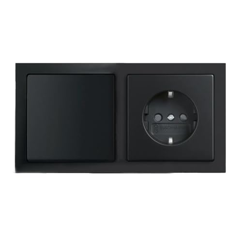 Busch-Jaeger future® linear Komplett-Set: 2000/6 US Wechselschalter + 1786-885 Wippe + 20 EUCKS-885 Steckdose mit erh. Berührungsschutz + 1722-885K Rahmen 2-fach, Future Linear schwarz matt von Busch-Jaeger