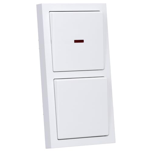 Busch-Jaeger future® linear Komplett-Set: 2000/6 US Wechselschalter + 2000/6 USK Kontrollschalter + 1786-884 Wippe + 1789-884 Wippe Kalotte rot + 1722-884K Rahmen 2-fach, Future Linear weiß matt von Busch-Jaeger