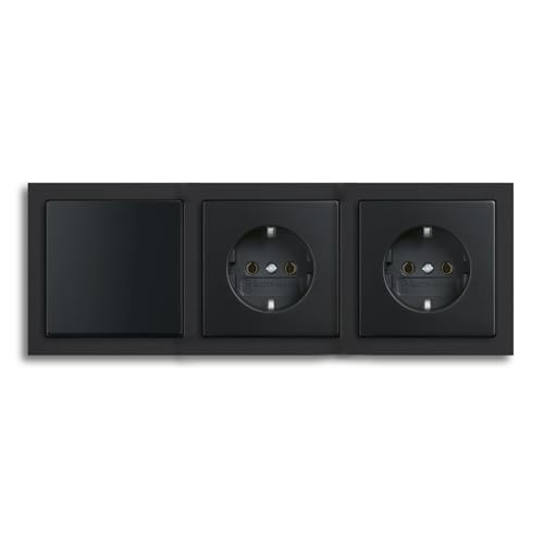 Busch-Jaeger future® linear Komplett-Set: 2000/6 US Wechselschalter Einsatz + 1786-885 Wippe + 2x 20 EUC-885 Steckdosen-Einsatz + 1723-885K Rahmen 3-fach, Future Linear schwarz matt von Busch-Jaeger
