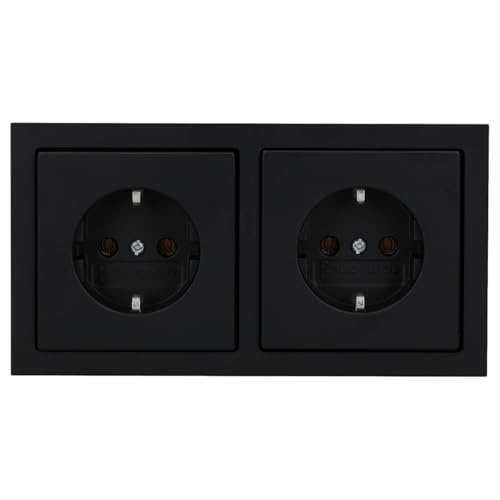 Busch-Jaeger future® linear Komplett-Set: 2x 20 EUC-885 SCHUKO® Steckdosen-Einsatz + 1722-885K Abdeckrahmen 2-fach, Future Linear schwarz matt 55x55 mm von Busch-Jaeger