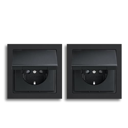 Busch-Jaeger future® linear Komplett-Set: 2x 20 EUK-885 SCHUKO® Steckdosen-Einsatz mit Klappdeckel + 2x 1721-885K Abdeckrahmen 1-fach, Future Linear schwarz matt von Busch-Jaeger