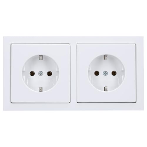 Busch-Jaeger future® linear Komplett-Set: 2x 20 EUC-84 SCHUKO Schutzkontakt-Steckdose + 1722-84K Abdeckrahmen 2-fach, studioweiß von Busch-Jaeger