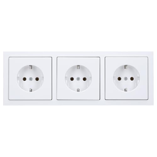 Busch-Jaeger future® linear Komplett-Set: 3x 20 EUC-84 SCHUKO Schutzkontakt-Steckdose + 1723-84K Abdeckrahmen 3-fach, studioweiß von Busch-Jaeger