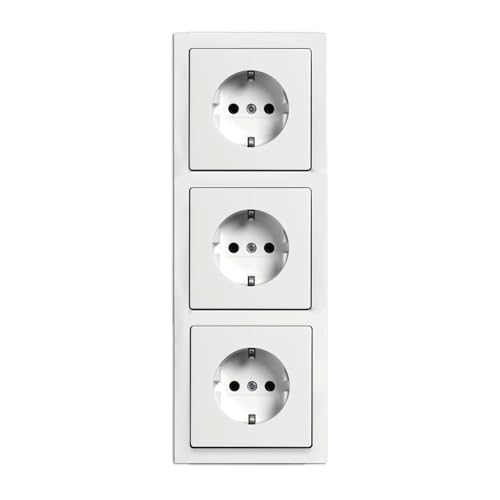 Busch-Jaeger future® linear Komplett-Set: 3x 20 EUC-884 SCHUKO® Steckdosen-Einsatz + 1723-884K Abdeckrahmen 3-fach, Future Linear weiß matt von Busch-Jaeger
