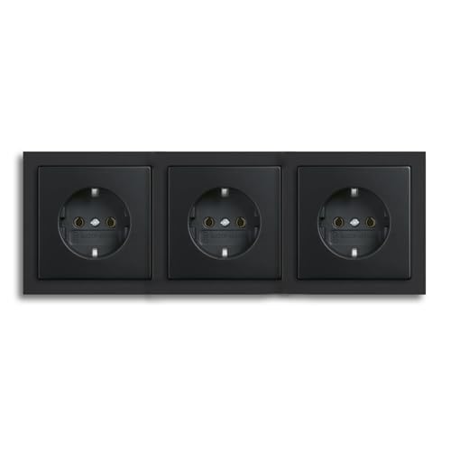 Busch-Jaeger future® linear Komplett-Set: 3x 20 EUC-885 SCHUKO® Steckdosen-Einsatz + 1723-885K Abdeckrahmen 3-fach, Future Linear schwarz matt von Busch-Jaeger