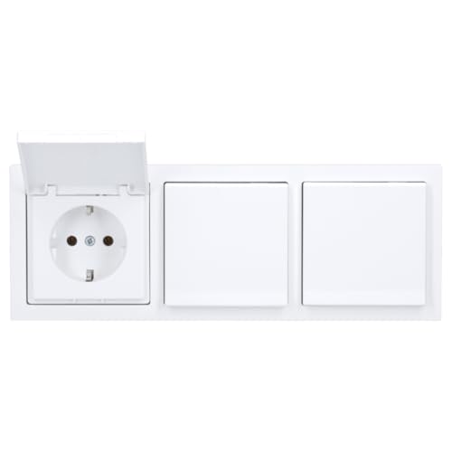 Busch-Jaeger future® linear Komplett-Set: 3x 20 EUK-884 SCHUKO® Steckdosen-Einsatz mit Klappdeckel + 1723-884K Abdeckrahmen 3-fach, studioweiß matt future® linear von Busch-Jaeger