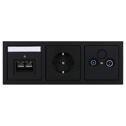 Busch-Jaeger future linear Komplett-Set: UP 2-Loch Sat-Dose Astro-GUT123 mit Zentralscheibe + Rutenbeck Netzwerkdose 13610407 mit Abdeckung + 20 EUC-885 Steckdose + 3-fach Rahmen, schwarz matt von Busch-Jaeger