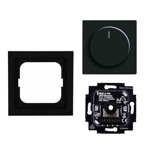 Busch-Jaeger future linear Komplett-Set: 6523 U-102 Busch-Drehdimmer + Drehkopf + 1721-885K Rahmen 1-fach schwarz matt von Busch-Jaeger