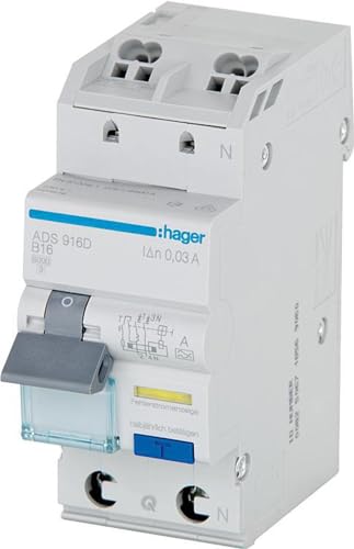 Hager HAGADS966D FI-/LS-Schalter, 16 A 1P und N C, 0,03 m von Hager