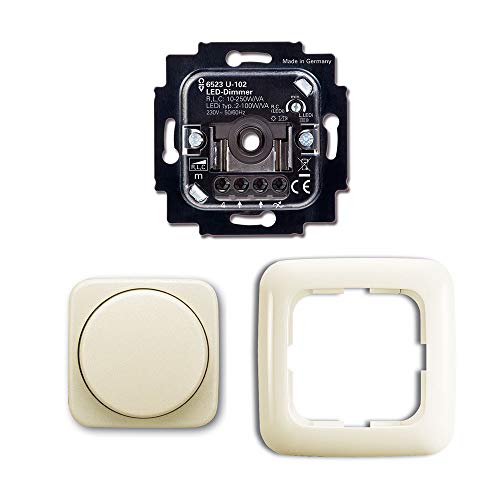 Busch-Jaeger Duro 2000 Set: Drehdimmer 2115-212, Dimm-Einsatz 6523 U-102 und Rahmen 2511-212 von Busch-Jaeger