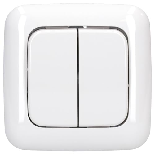 Komplett-Set Busch-Jaeger Reflex Si Abdeckrahmen Linear, 1-fach - Alpinweiß, glänzend mit Wippe, Serie + Einsatz, Wippschalter, -BUSCH-JAEGER- -weiß/blau- -Reflex SI- von Busch-Jaeger