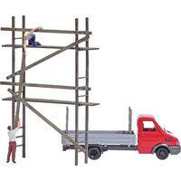 Busch 7901 H0 Baufahrzeug Modell Iveco Daly Transporter mit Gerüst und 2 Gerüstbauer von Busch