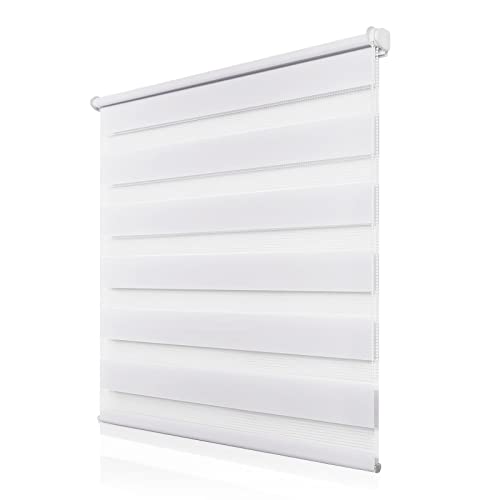 Doppelrollo Klemmfix ohne Bohren 45x100cm(BxH), Rollos für Fenster ohne Bohren Weiß, Duo Rollo Klemmrollo, Lichtdurchlässig & Sichtschutz,Fenster Rollos für Innen von Buseu