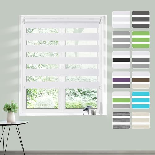 Doppelrollo Klemmfix ohne Bohren 65x130cm(BxH), Rollos für Fenster ohne Bohren Weiß, Duo Rollo Klemmrollo, Lichtdurchlässig & Sichtschutz,Fenster Rollos für Innen von Buseu