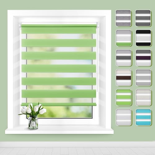 Doppelrollo Klemmfix ohne Bohren, Fensterrollo Innen Klemmrollos für Fenster und Tür B90 x H130cm(Stoffbreite 86cm) Grün, Buseu Duo Rollo ohne Bohren Easyfix Lichtdurchlässig und Verdunkelnd von Buseu