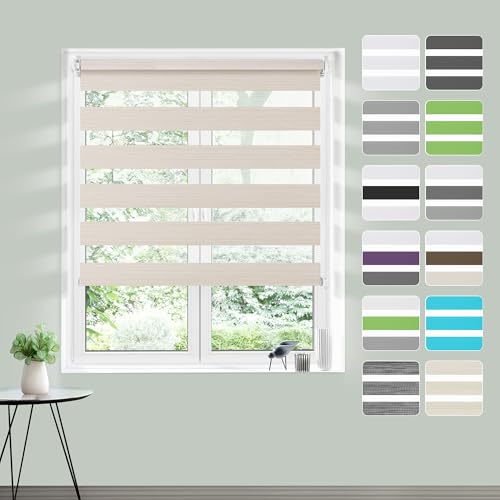 Doppelrollo Klemmfix ohne Bohren 65x220cm(BxH), Rollos für Fenster ohne Bohren Natur, Duo Rollo Klemmrollo, Lichtdurchlässig & Sichtschutz,Fenster Rollos für Innen von Buseu