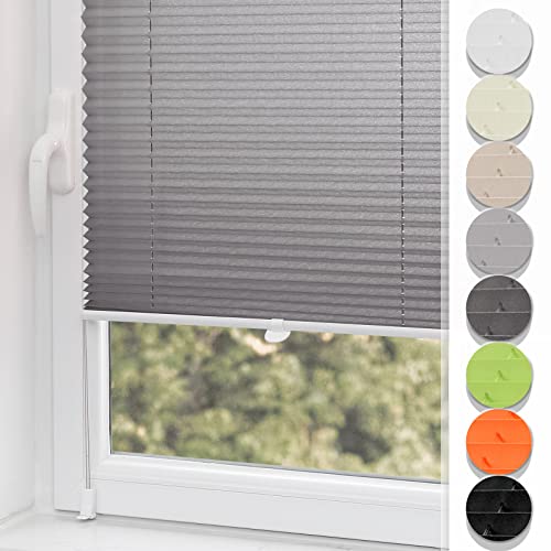 Buseu Plissee Klemmfix 35x150cm(BXH) Anthrazit Easyfix Faltrollo ohne Bohren Lichtdurchlässig Rollos für Fenster & Tür von Buseu