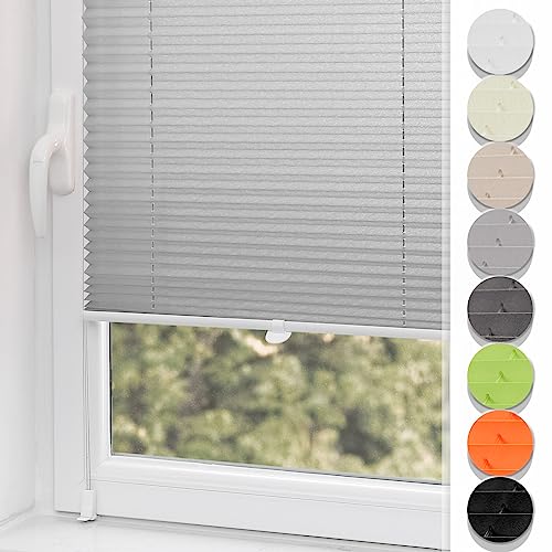 Buseu Plissee Klemmfix 60x150cm(BXH) Hellgrau Easyfix Faltrollo ohne Bohren Lichtdurchlässig Rollos für Fenster & Tür von Buseu