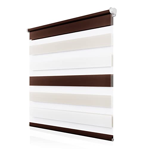 Doppelrollo Klemmfix ohne Bohren 75x140cm(BxH), Rollos für Fenster ohne Bohren Weiß-Beige-Braun, Duo Rollo Klemmrollo, Lichtdurchlässig & Sichtschutz,Fenster Rollos für Innen von Buseu