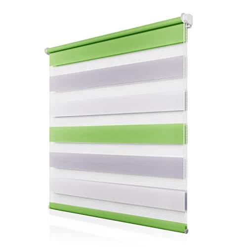 Doppelrollo Klemmfix ohne Bohren 85x130cm(BxH), Rollos für Fenster ohne Bohren Grün-Grau-Weiß, Duo Rollo Klemmrollo, Lichtdurchlässig & Sichtschutz,Fenster Rollos für Innen von Buseu