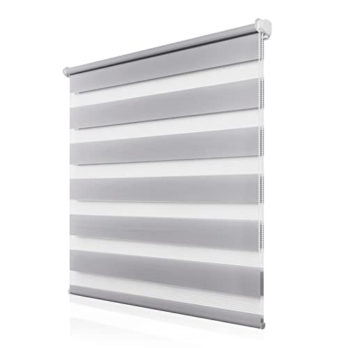 Doppelrollo Klemmfix ohne Bohren 95x130cm(BxH), Rollos für Fenster ohne Bohren Hellgrau, Duo Rollo Klemmrollos, Lichtdurchlässig & Sichtschutz,Fenster Rollos für Innen von Buseu