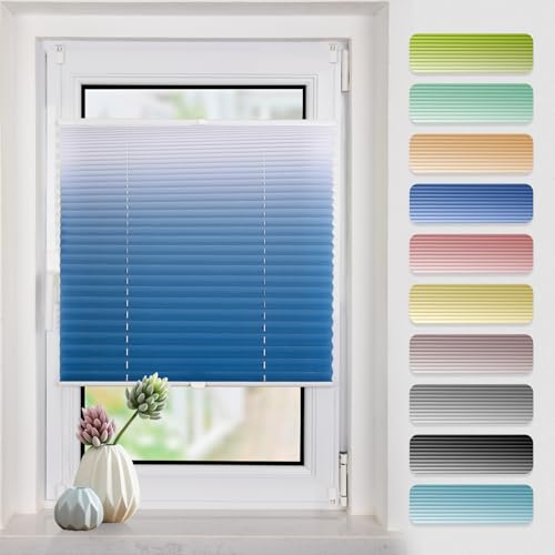 Plissee mit Farbverlauf 65x110cm(BxH) Blau-Weiß plissees klemmfix ohne Bohen Blickdicht Faltrollo Lichtdurchlässig Rollos für Fenster ohne Bohren von Buseu