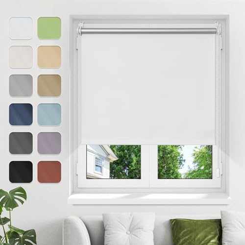 Verdunkelungsrollo ohne Bohren Klemmfix B60xH200cm(Stoffbreite55cm) Weiß Verdunklungsrollo Fensterrollo Thermorollo Rollo Seitenzugrollo Klemmrollos für Fenster von Buseu