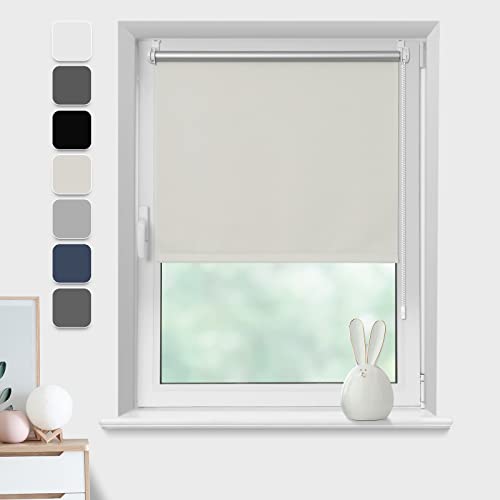 Verdunklungsrollo 90x130cm (BxH), Creme Verdunkelungsrollo Klemmfix Thermorollo, Sichtschutz & Sonnenschutz Rollos für Fenster von Buseu