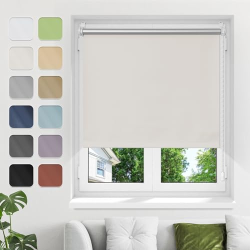 Verdunklungsrollo ohne Bohren Klemmfix, Creme B45xH220cm(Stoffbreite40cm) Thermo Rollos für Fenster ohne Bohren Rollos Für Innen Verdunkelung& Sonnenschutz Seitenzugrollo Klemmrollos für Fenster von Buseu