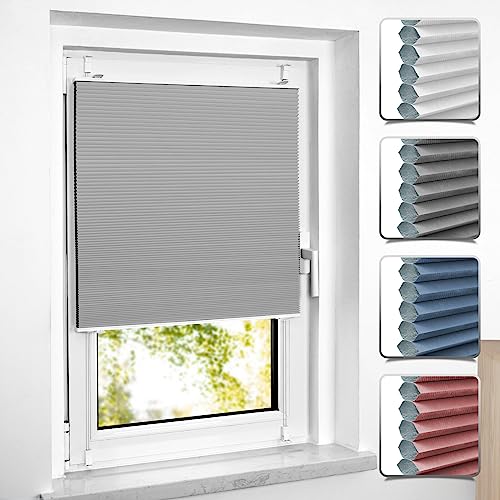 Wabenplissee 85x130cm(BxH) Dunkelgrau-Weiß, Plissee ohne Bohren Sichtschutz & Sonnenschutz Rollos für Fenster & Tür von Buseu
